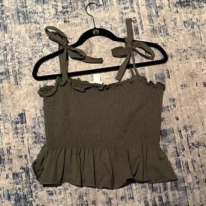 Army green super cute ruffle top! Never warn!
